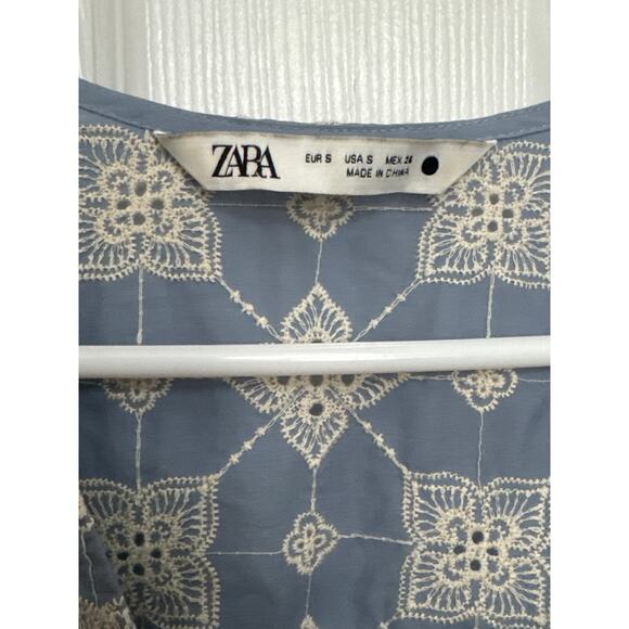 Zara Floral Embroidered Top Retro V-Neck Long-Sleeved high low top cotton small - Picture 6 of 16